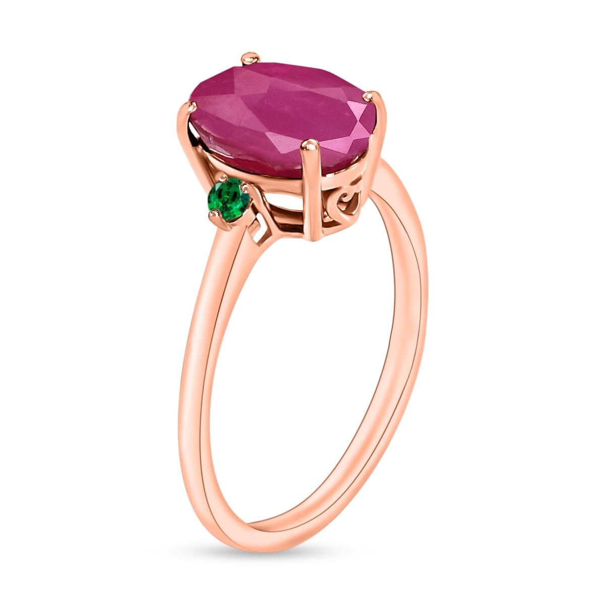 Rhapsody 18K Rose Gold AAAA Mozambique Ruby and Boyaca Colombian Emerald Ring (Size 12.0) 5.50 Grams 2.70 ctw image number 2