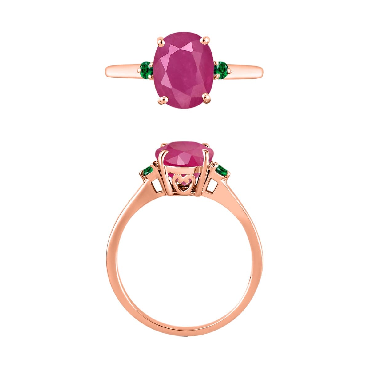 Rhapsody 18K Rose Gold AAAA Mozambique Ruby and Boyaca Colombian Emerald Ring (Size 12.0) 5.50 Grams 2.70 ctw image number 3