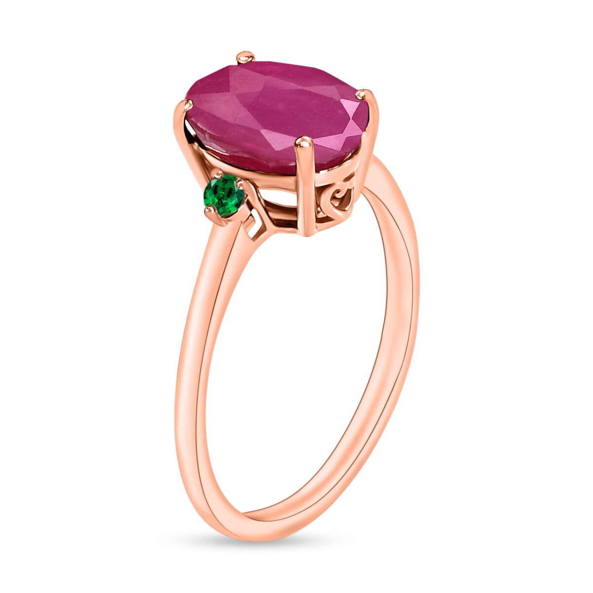 Rhapsody 18K Rose Gold AAAA Mozambique Ruby and Boyaca Colombian Emerald Ring (Size 4.0) 5.50 Grams 2.70 ctw image number 2
