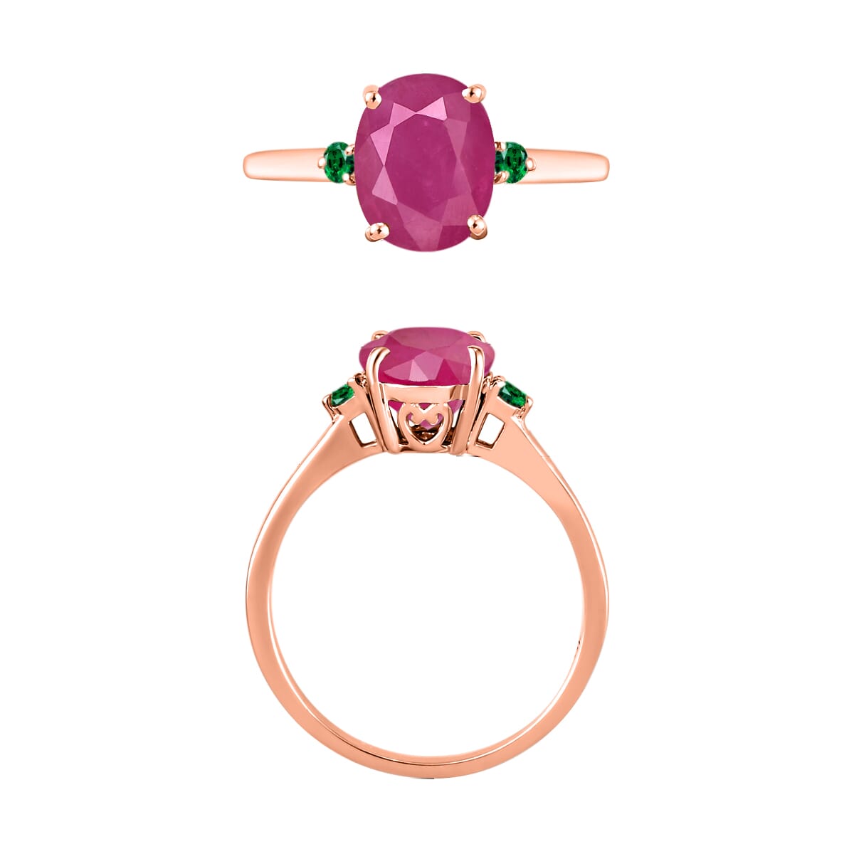 Rhapsody 18K Rose Gold AAAA Mozambique Ruby and Boyaca Colombian Emerald Ring (Size 4.0) 5.50 Grams 2.70 ctw image number 3