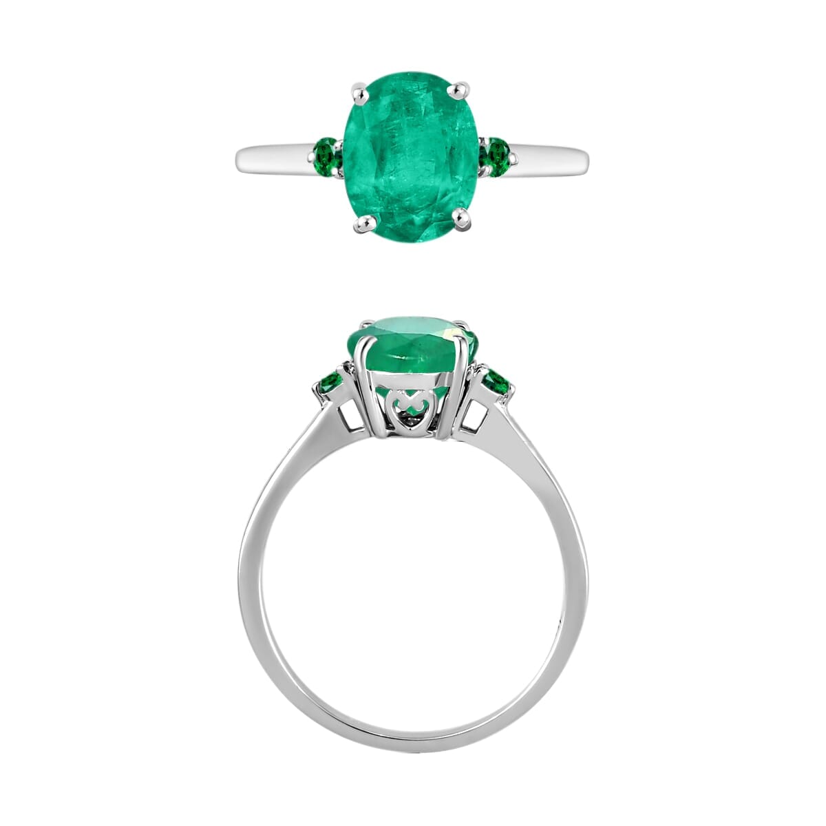 Rhapsody 18K White Gold AAAA Kagem Zambian Emerald and Boyaca Colombian Emerald Ring (Size 4.0) 5.50 Grams 1.90 ctw image number 3