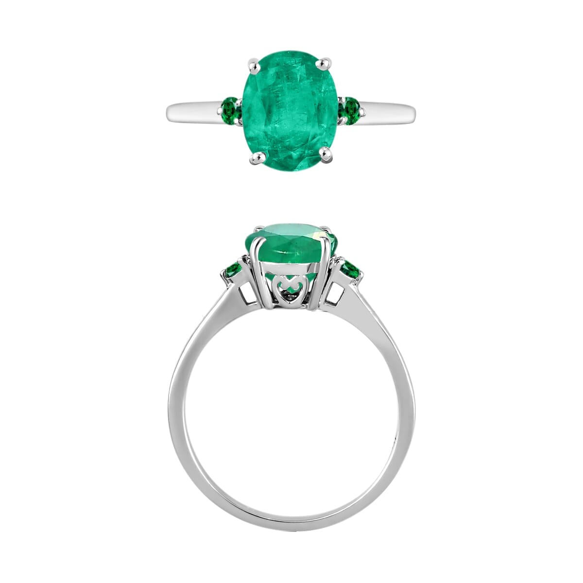 Rhapsody 18K White Gold AAAA Kagem Zambian Emerald and Boyaca Colombian Emerald Ring (Size 5.5) 5.50 Grams 1.90 ctw image number 3