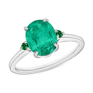 Rhapsody 18K White Gold AAAA Kagem Zambian Emerald and Boyaca Colombian Emerald Ring (Size 6.0) 5.50 Grams 1.90 ctw
