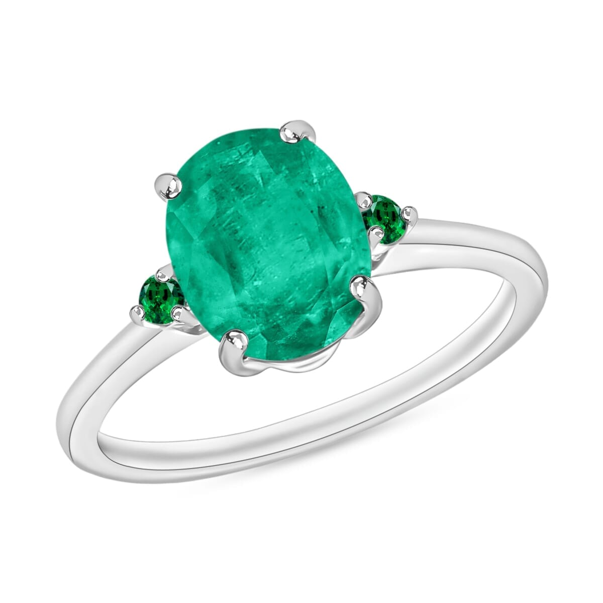 Rhapsody 18K White Gold AAAA Kagem Zambian Emerald and Boyaca Colombian Emerald Ring (Size 9.0) 5.50 Grams 1.90 ctw image number 0