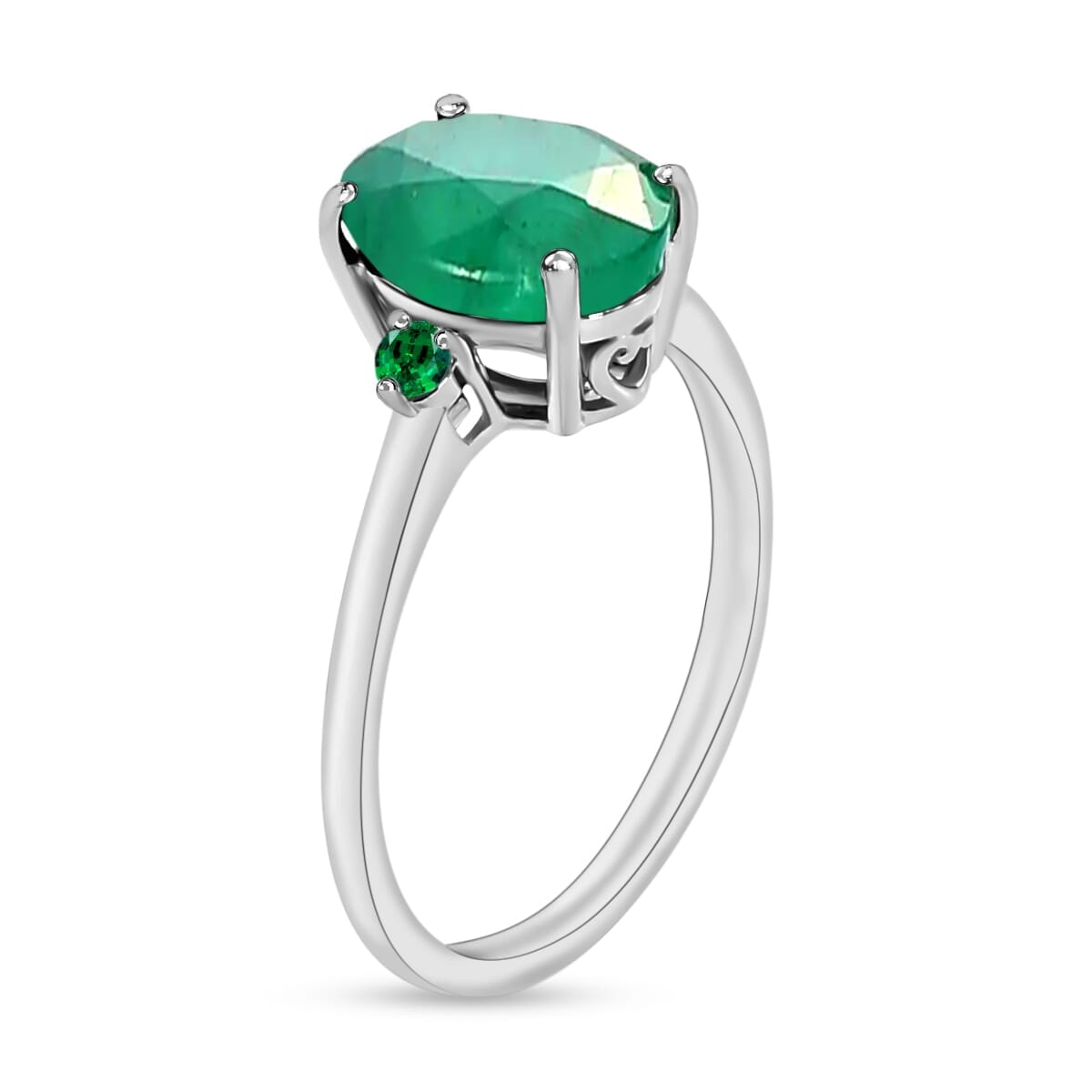 Rhapsody 18K White Gold AAAA Kagem Zambian Emerald and Boyaca Colombian Emerald Ring (Size 9.0) 5.50 Grams 1.90 ctw image number 2