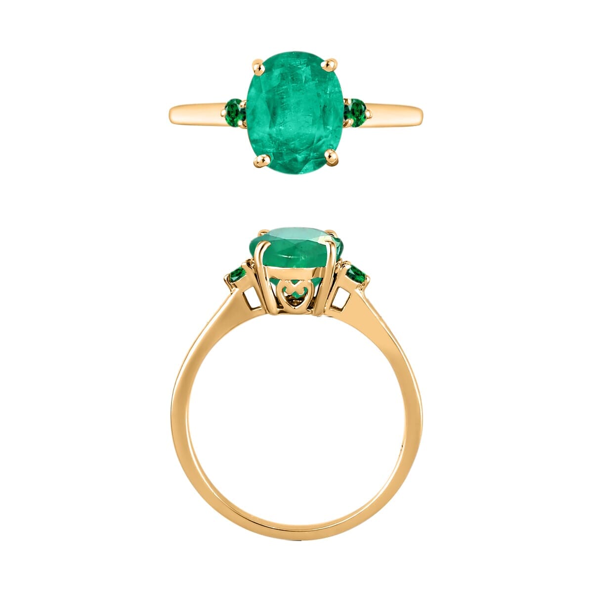 Rhapsody 18K Yellow Gold AAAA Kagem Zambian Emerald and Boyaca Colombian Emerald Ring (Size 11.5) 5.50 Grams 1.90 ctw image number 3