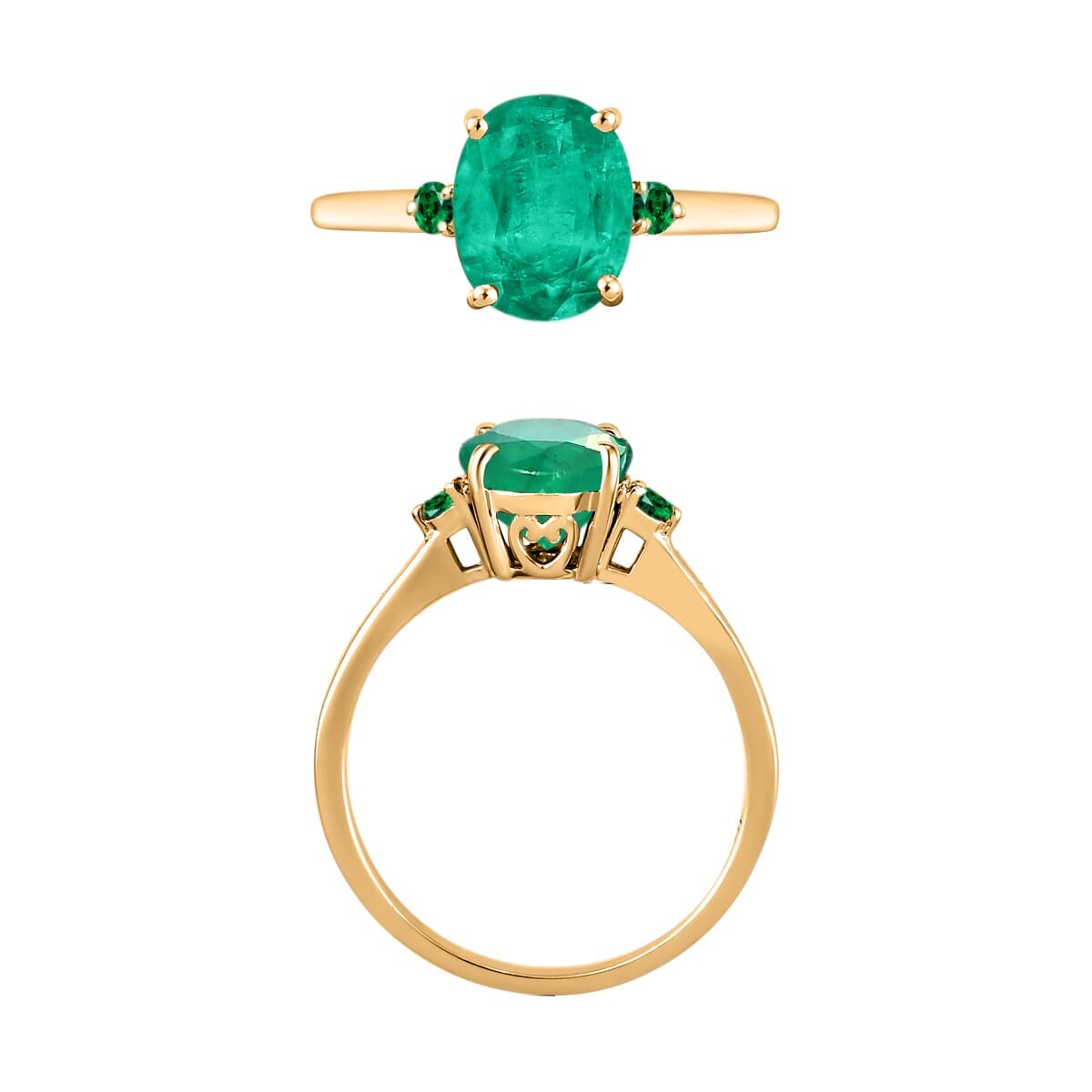 Rhapsody 18K Yellow Gold AAAA Kagem Zambian Emerald and Boyaca Colombian Emerald Ring (Size 4.0) 5.50 Grams 1.90 ctw image number 3