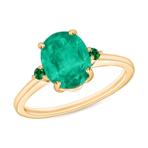 Rhapsody 18K Yellow Gold AAAA Kagem Zambian Emerald and Boyaca Colombian Emerald Ring (Size 7.5) 5.50 Grams 1.90 ctw