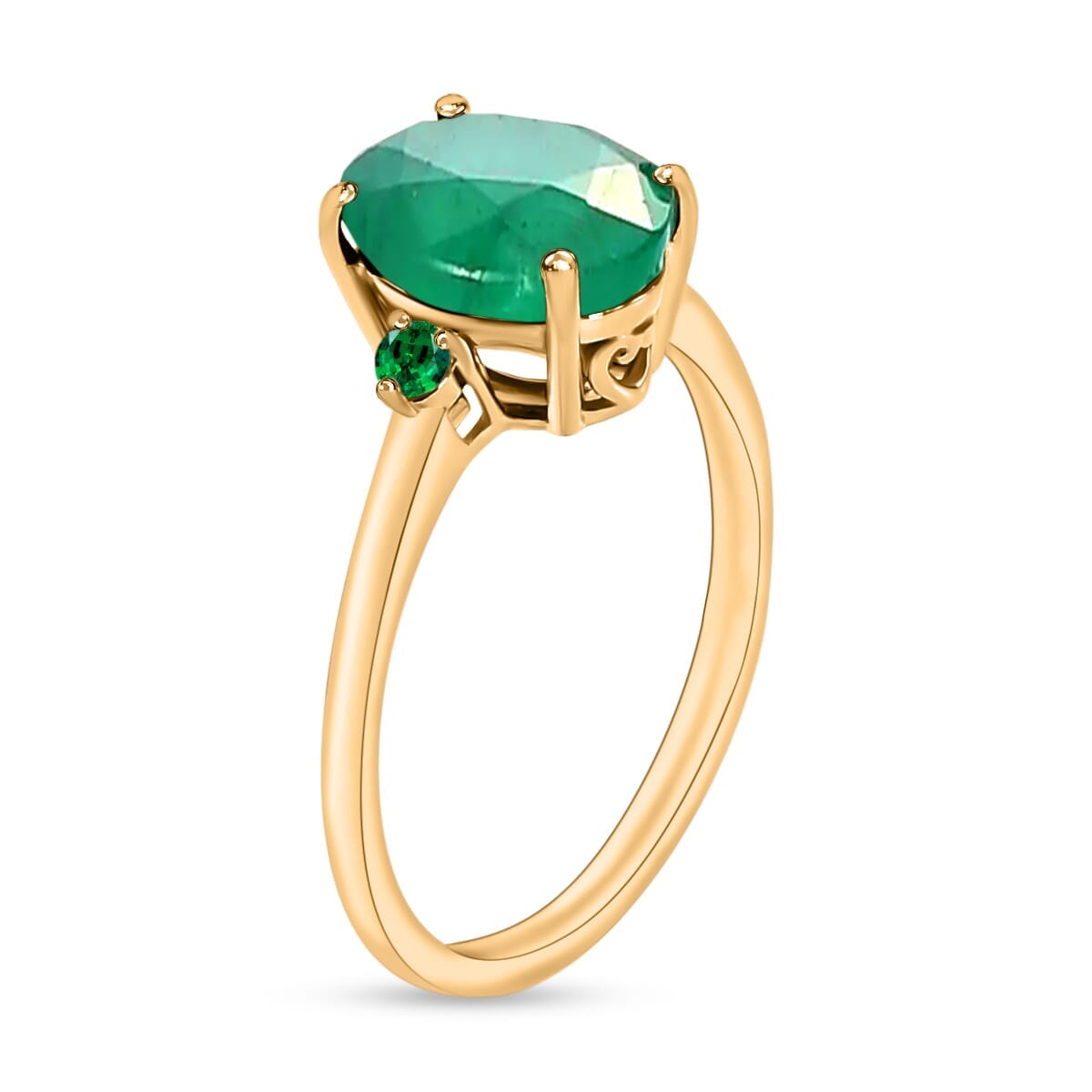 Rhapsody 18K Yellow Gold AAAA Kagem Zambian Emerald and Boyaca Colombian Emerald Ring (Size 7.5) 5.50 Grams 1.90 ctw image number 2