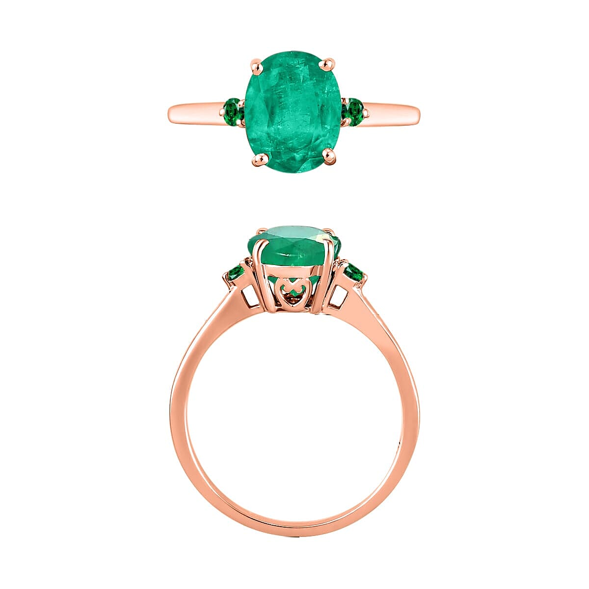 Rhapsody 18K Rose Gold AAAA Kagem Zambian Emerald and Boyaca Colombian Emerald Ring (Size 10.5) 5.50 Grams 1.90 ctw image number 3