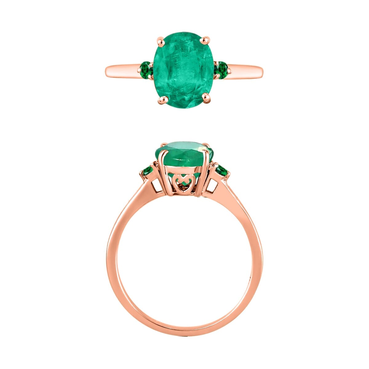 Rhapsody 18K Rose Gold AAAA Kagem Zambian Emerald and Boyaca Colombian Emerald Ring (Size 4.0) 5.50 Grams 1.90 ctw image number 3