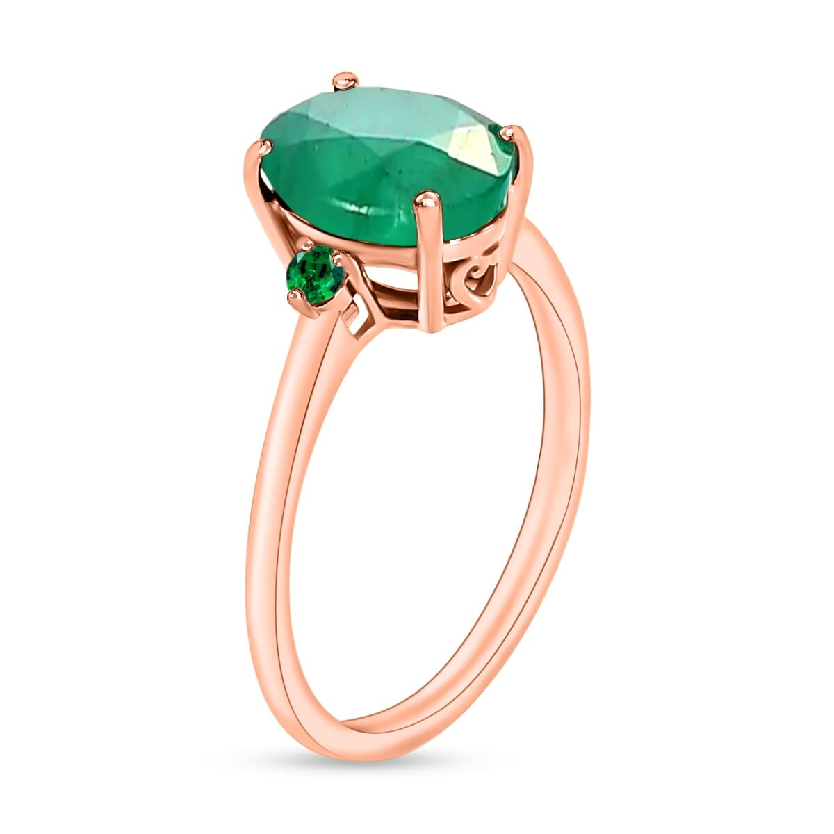Rhapsody 18K Rose Gold AAAA Kagem Zambian Emerald and Boyaca Colombian Emerald Ring (Size 8.0) 5.50 Grams 1.90 ctw image number 2