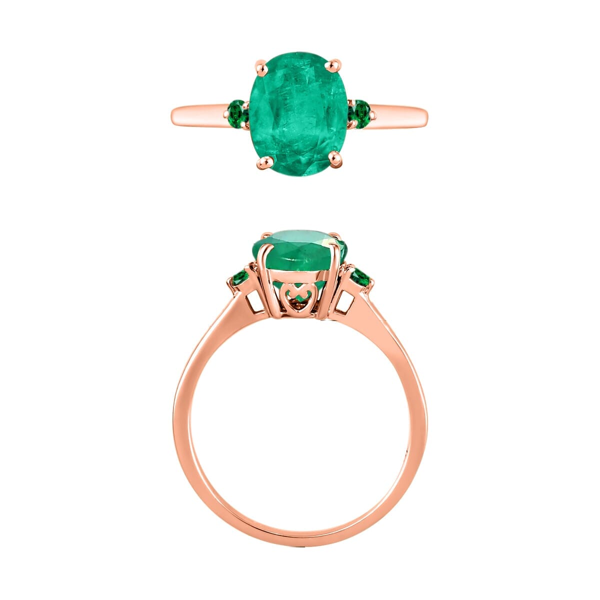 Rhapsody 18K Rose Gold AAAA Kagem Zambian Emerald and Boyaca Colombian Emerald Ring (Size 8.0) 5.50 Grams 1.90 ctw image number 3