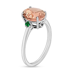 Rhapsody 18K White Gold AAAA Pink Morganite and Boyaca Colombian Emerald Ring (Size 11.5) 5.50 Grams 2.50 ctw (Del. in 10-12 Days)