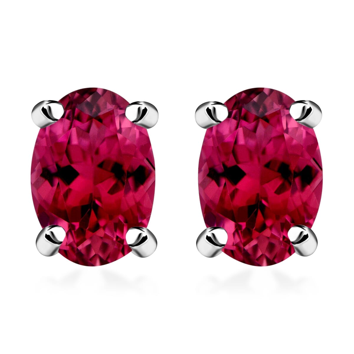 Rhapsody Premium Ouro Fino Rubellite 1.30 ctw Solitaire Stud Earrings in 18K White Gold image number 0