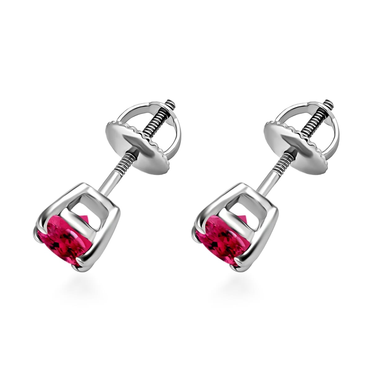 Rhapsody Premium Ouro Fino Rubellite 1.30 ctw Solitaire Stud Earrings in 18K White Gold image number 2