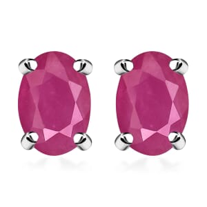 18K W Gold  AAAA   Mozambique Ruby  Solitaire Stud Push Post Earring ,  Gold Wt. 2.5 g 1.16 ctw