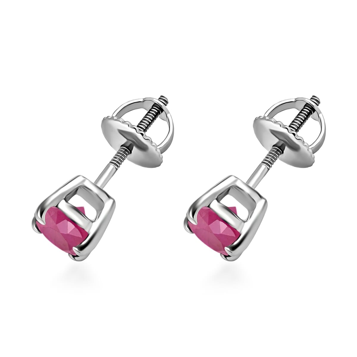 18K W Gold  AAAA   Mozambique Ruby  Solitaire Stud Push Post Earring ,  Gold Wt. 2.5 g 1.16 ctw image number 2