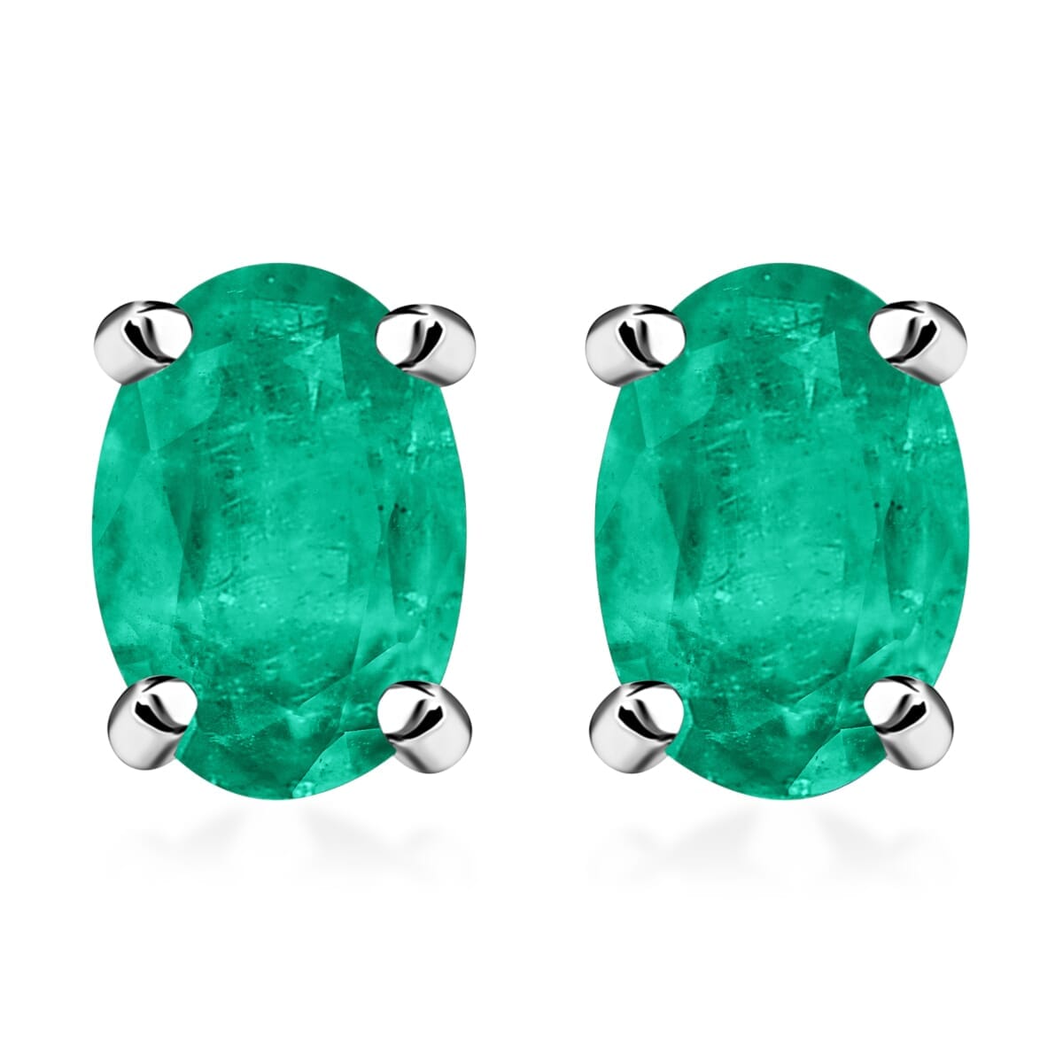 18K W Gold  AAAA   Zambian Emerald  Solitaire Stud Push Post Earring ,  Gold Wt. 2.5 g 0.92 ctw image number 0