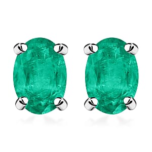 Rhapsody AAAA Kagem Zambian Emerald 0.92 ctw Solitaire Stud Earrings in 18 Yellow Gold