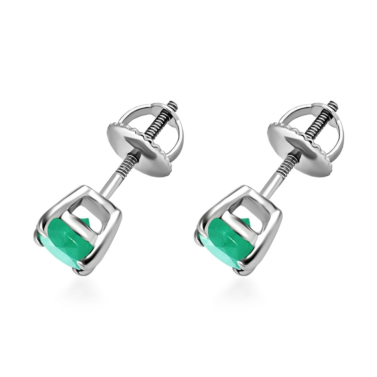 18K W Gold  AAAA   Zambian Emerald  Solitaire Stud Push Post Earring ,  Gold Wt. 2.5 g 0.92 ctw image number 2