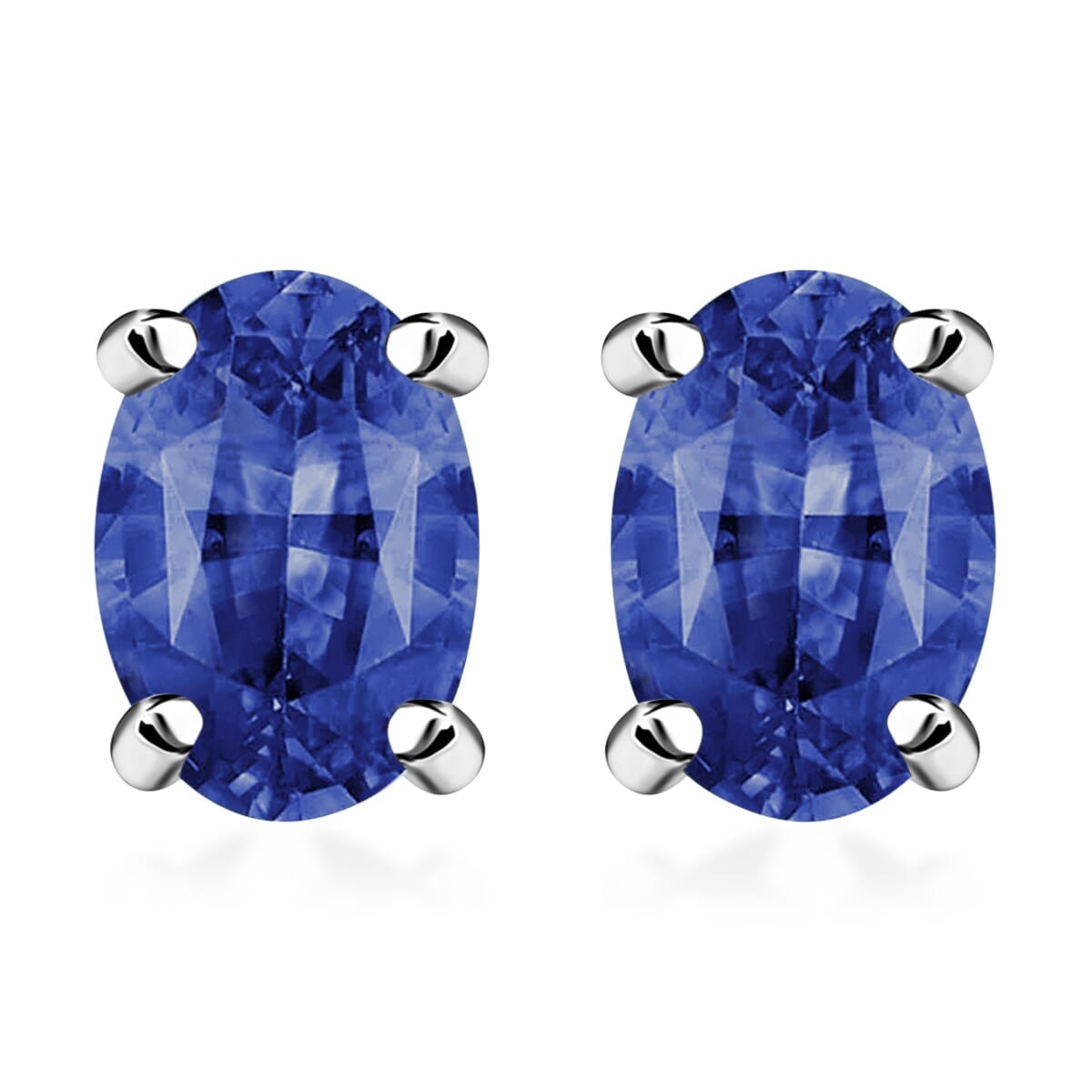 18K W Gold  AAAA   Blue Ceylon Sapphire  Solitaire Stud Push Post Earring ,  Gold Wt. 3 g 1.10 ctw image number 0