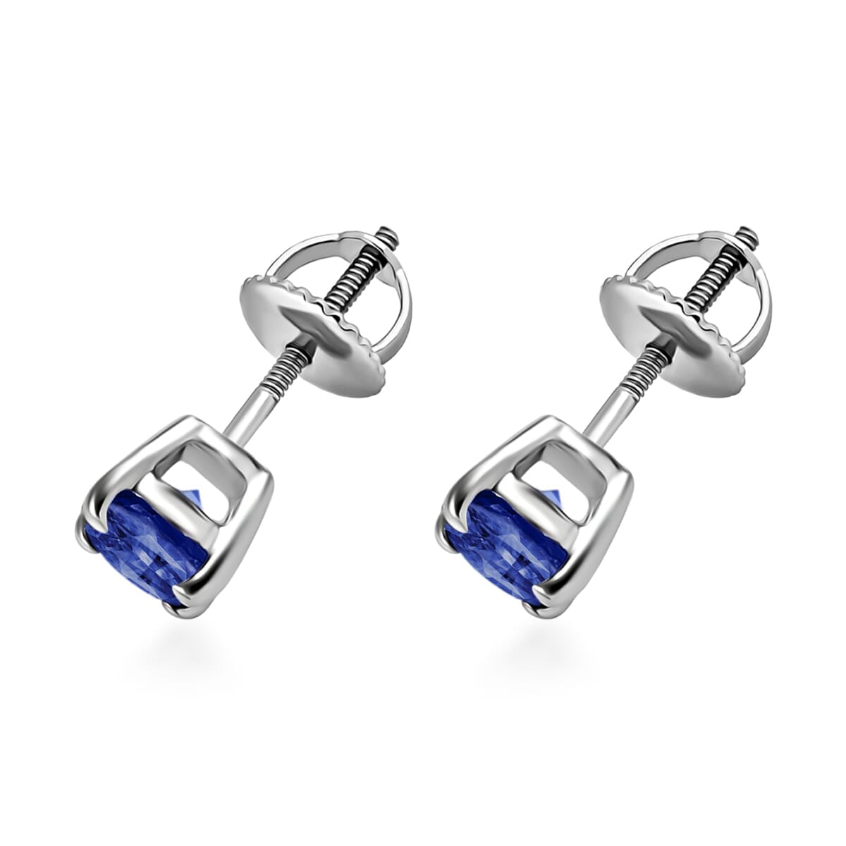18K W Gold  AAAA   Blue Ceylon Sapphire  Solitaire Stud Push Post Earring ,  Gold Wt. 3 g 1.10 ctw image number 2