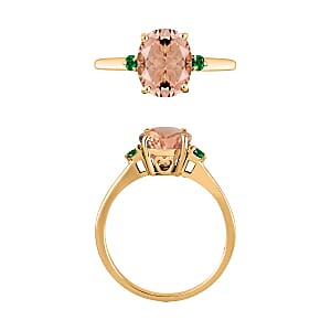 Rhapsody 18K Yellow Gold AAAA Pink Morganite and Boyaca Colombian Emerald Ring (Size 4.0) 5.50 Grams 2.50 ctw (Del. in 10-12 Days)