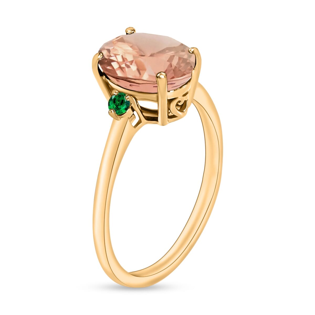 Rhapsody 18K Yellow Gold AAAA Pink Morganite and Boyaca Colombian Emerald Ring (Size 6.5) 5.50 Grams 2.50 ctw image number 2