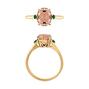 Rhapsody 18K Yellow Gold AAAA Pink Morganite and Boyaca Colombian Emerald Ring (Size 8.0) 5.50 Grams 2.50 ctw (Del. in 10-12 Days)