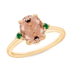 Rhapsody 18K Yellow Gold AAAA Pink Morganite and Boyaca Colombian Emerald Ring (Size 8.5) 5.50 Grams 2.50 ctw