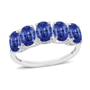 Rhapsody AAAA Ceylon Blue Sapphire 5 Stone Ring in 18K White Gold (Size 10.0) 4.50 ctw