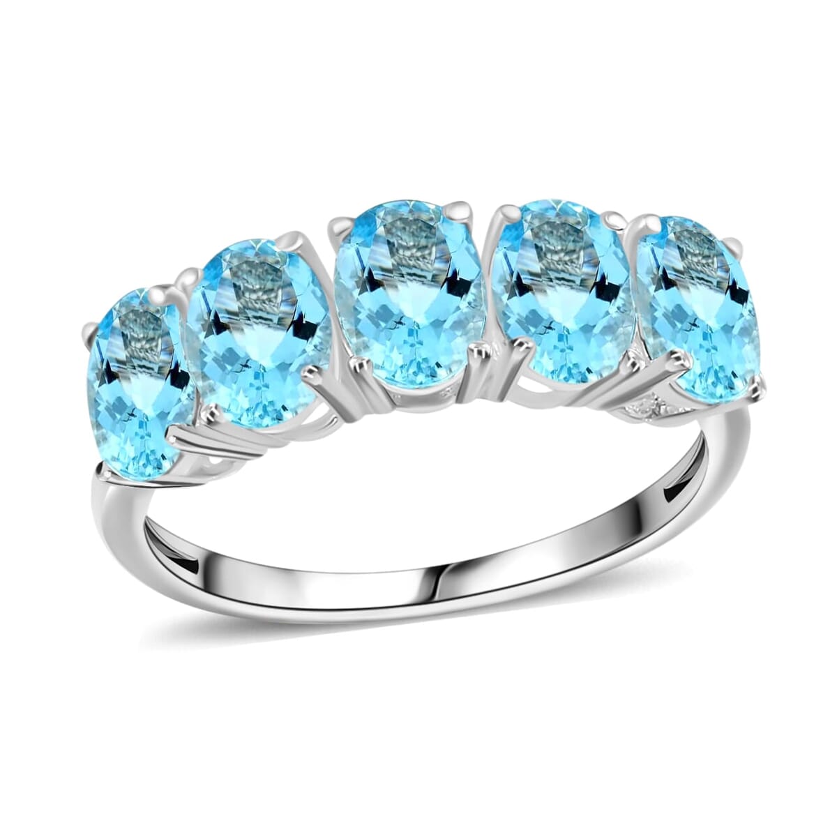 Rhapsody 18K White Gold AAAA Santa Maria Aquamarine 5 Stone Ring (Size 10.0) 5.50 Grams 4.15 ctw image number 0
