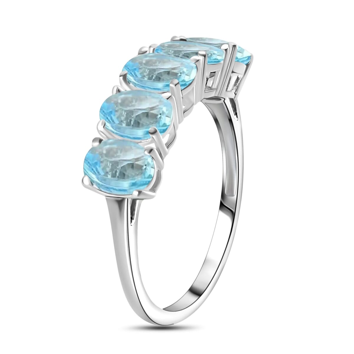 Rhapsody 18K White Gold AAAA Santa Maria Aquamarine 5 Stone Ring (Size 10.0) 5.50 Grams 4.15 ctw image number 2