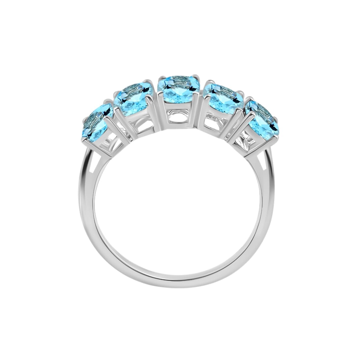Rhapsody 18K White Gold AAAA Santa Maria Aquamarine 5 Stone Ring (Size 10.0) 5.50 Grams 4.15 ctw image number 3