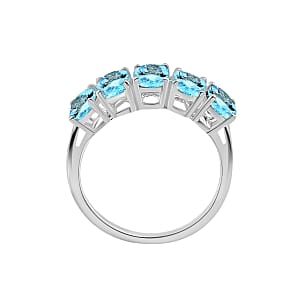 Rhapsody 18K White Gold AAAA Santa Maria Aquamarine 5 Stone Ring (Size 10.0) 5.50 Grams 4.15 ctw (Del. in 10-12 Days)