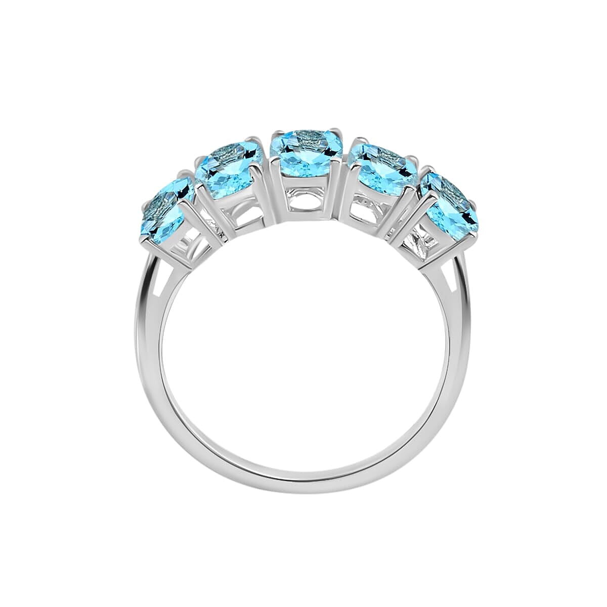 Rhapsody 18K White Gold AAAA Santa Maria Aquamarine 5 Stone Ring (Size 12.0) 5.50 Grams 4.15 ctw (Del. in 10-12 Days) image number 3