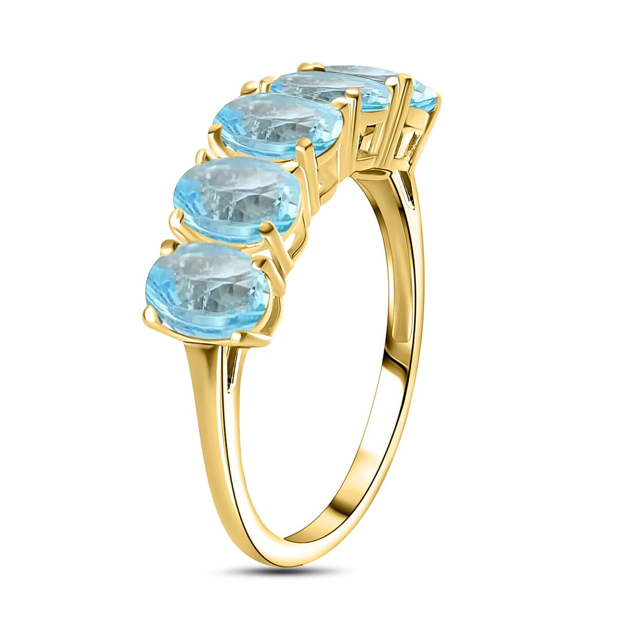 Rhapsody 18K Yellow Gold AAAA Santa Maria Aquamarine 5 Stone Ring (Size 10.0) 5.50 Grams 4.15 ctw (Del. in 10-12 Days) image number 2