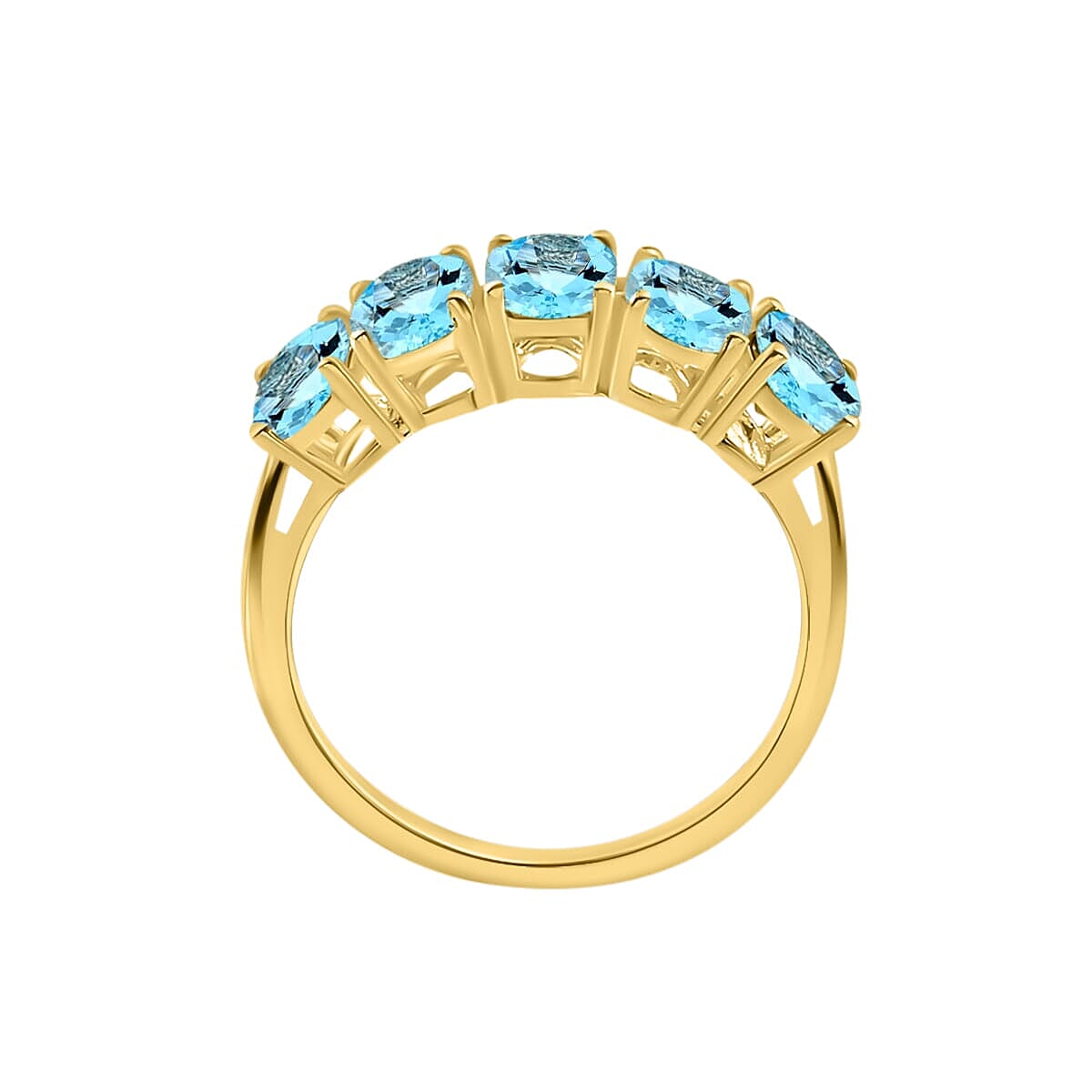 Rhapsody 18K Yellow Gold AAAA Santa Maria Aquamarine 5 Stone Ring (Size 10.0) 5.50 Grams 4.15 ctw (Del. in 10-12 Days) image number 3