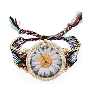 Strada Austrian Crystal Japanese Movement Flower Pattern Watch with Braided Band