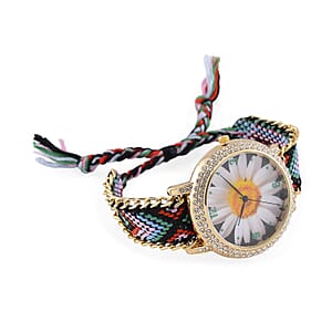 Strada Austrian Crystal Japanese Movement Flower Pattern Watch with Braided Band