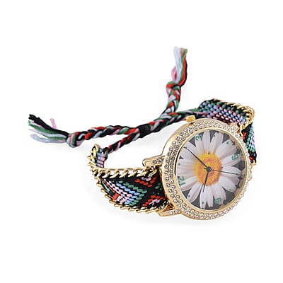 Strada Austrian Crystal Japanese Movement Daisy Bloom Pattern Watch with Braided Band