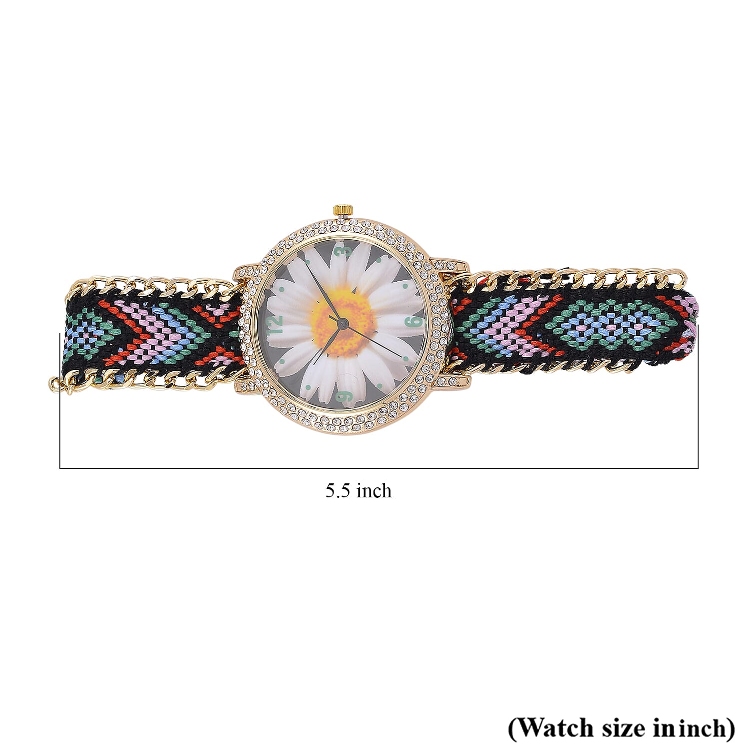 Strada Austrian Crystal Japanese Movement Daisy Bloom Pattern Watch with Braided Band