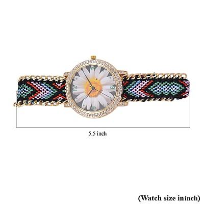 Strada Austrian Crystal Japanese Movement Daisy Bloom Pattern Watch with Braided Band