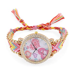 Strada Austrian Crystal Japanese Movement Heart Pattern Watch with Braided Band