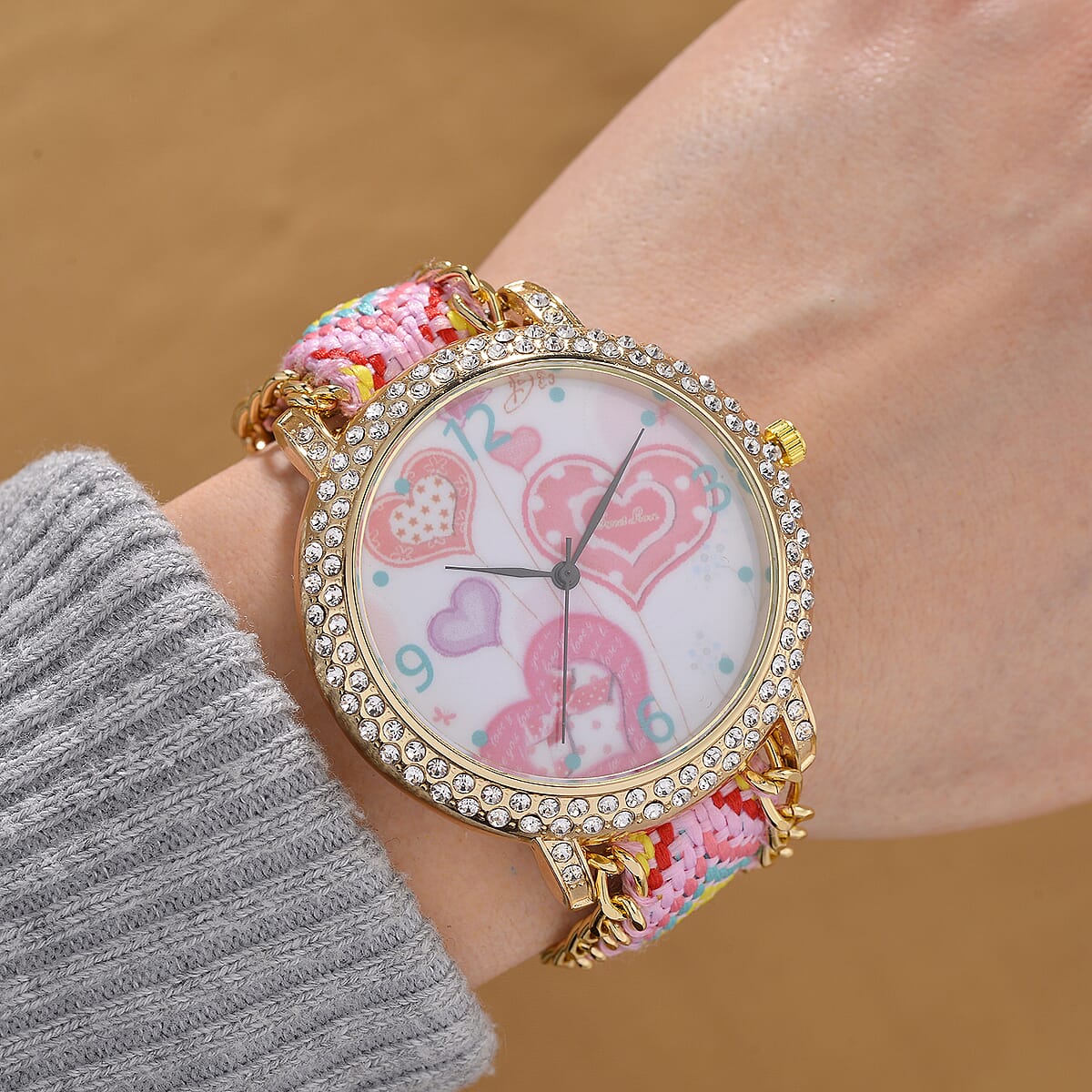 Strada Austrian Crystal Japanese Movement Heart Pattern Watch with Braided Band image number 1