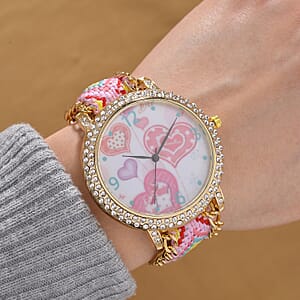Strada Austrian Crystal Japanese Movement Sweetheart Pattern Watch with Braided Band