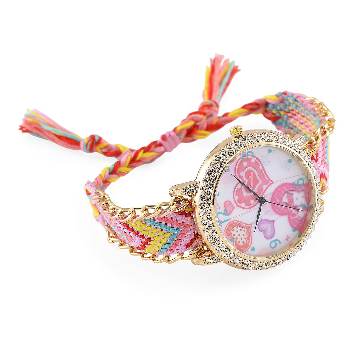 Strada Austrian Crystal Japanese Movement Heart Pattern Watch with Braided Band image number 2