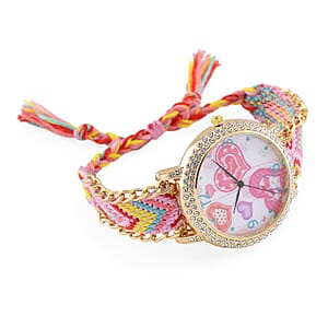 Strada Austrian Crystal Japanese Movement Sweetheart Pattern Watch with Braided Band