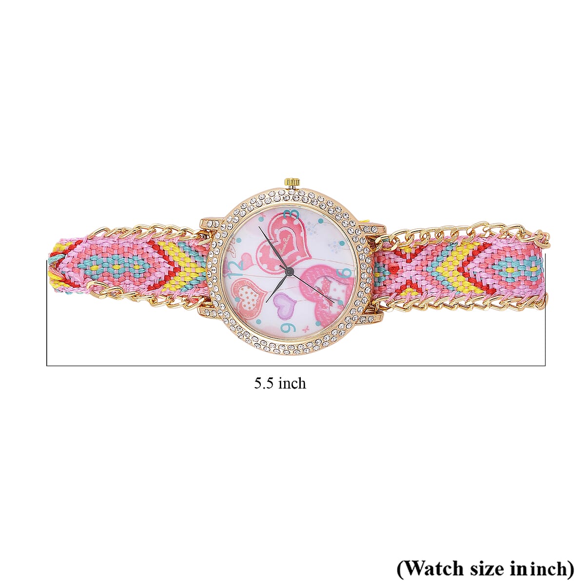 Strada Austrian Crystal Japanese Movement Heart Pattern Watch with Braided Band image number 4